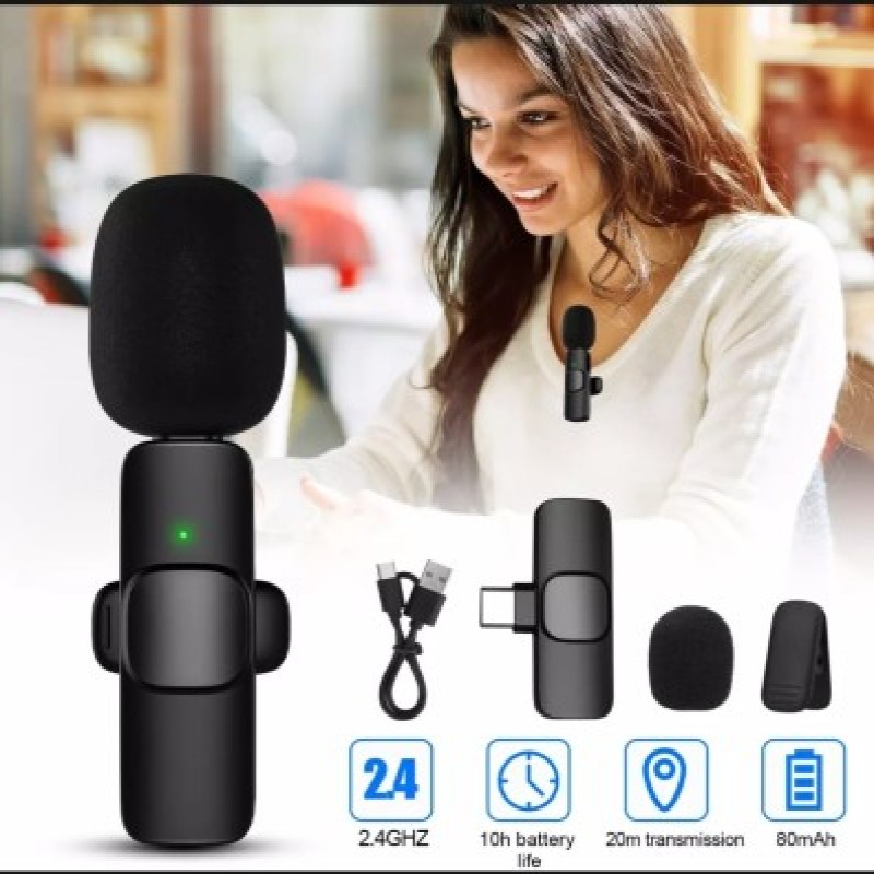 K8 Wireless Microphone for YouTube Vlogging, Video Recording Online Classes with Noise Cancellation Mic Supports (Type C) Images