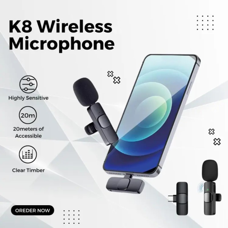 K8 Wireless Microphone for YouTube Vlogging, Video Recording Online Classes with Noise Cancellation Mic Supports (Type C) Images